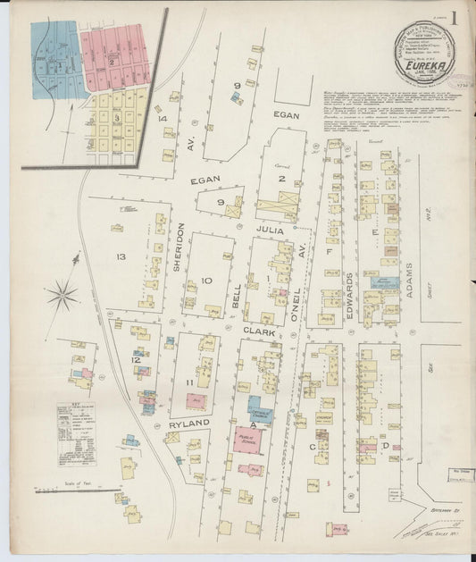 Sanborn Fire Insurance Map from Eureka, Eureka County, Nevada (1886), Sheet #0001 - Complete Map Set gallery image, historic Sanborn map, vintage wall art, Nevada Nevada