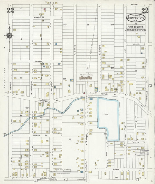 Sanborn Fire Insurance Map from Johnson City, Broome County, New York (1925), Sheet #0022 - Historic Sanborn Fire Insurance Map Print, vintage old map wall art, antique decor, genealogy gift, New York New York map