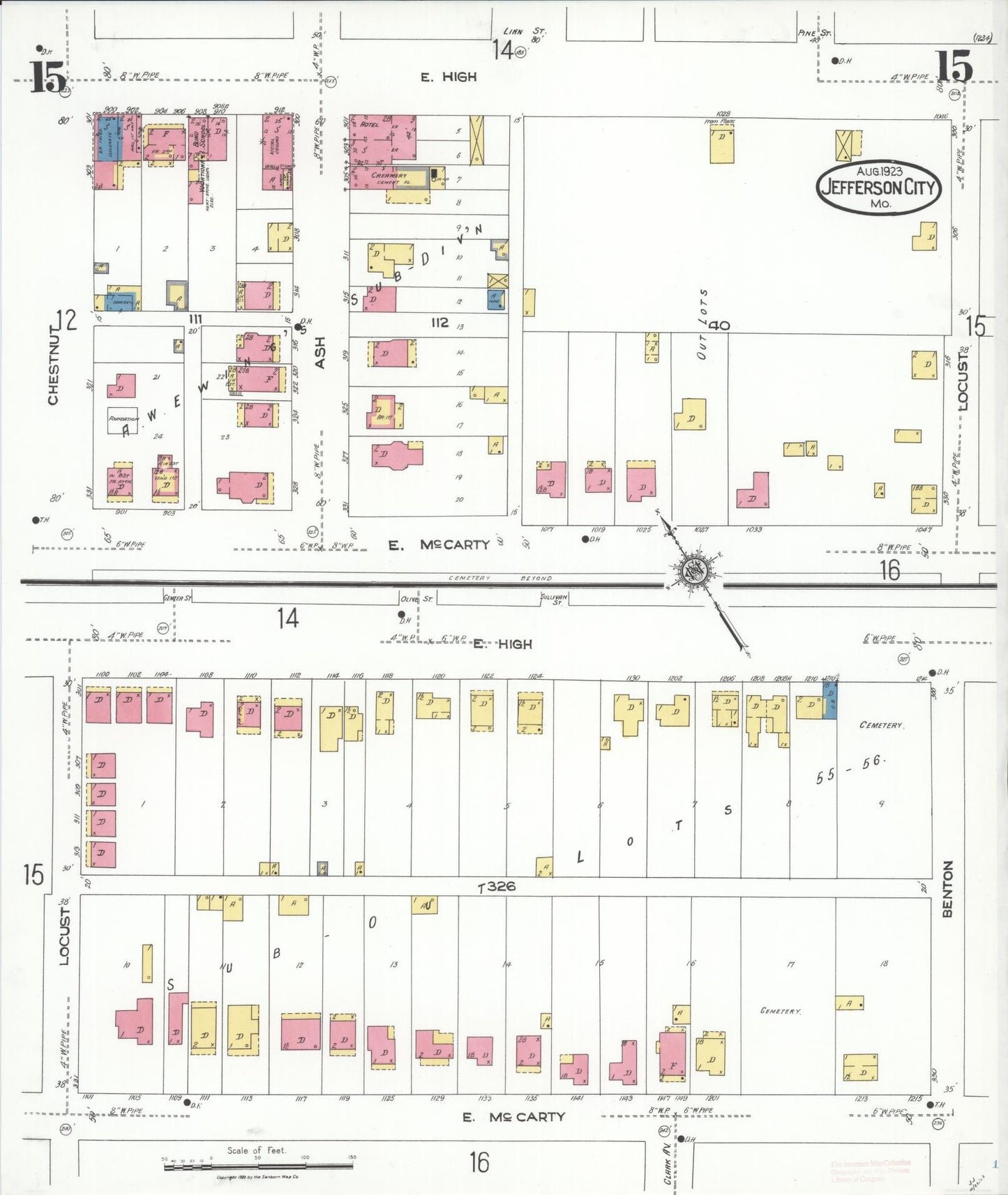 Sanborn Fire Insurance Map from Jefferson City, Cole County, Missouri (1923), Sheet #0015 - Complete Map Set gallery image, historic Sanborn map, vintage wall art, Missouri Missouri
