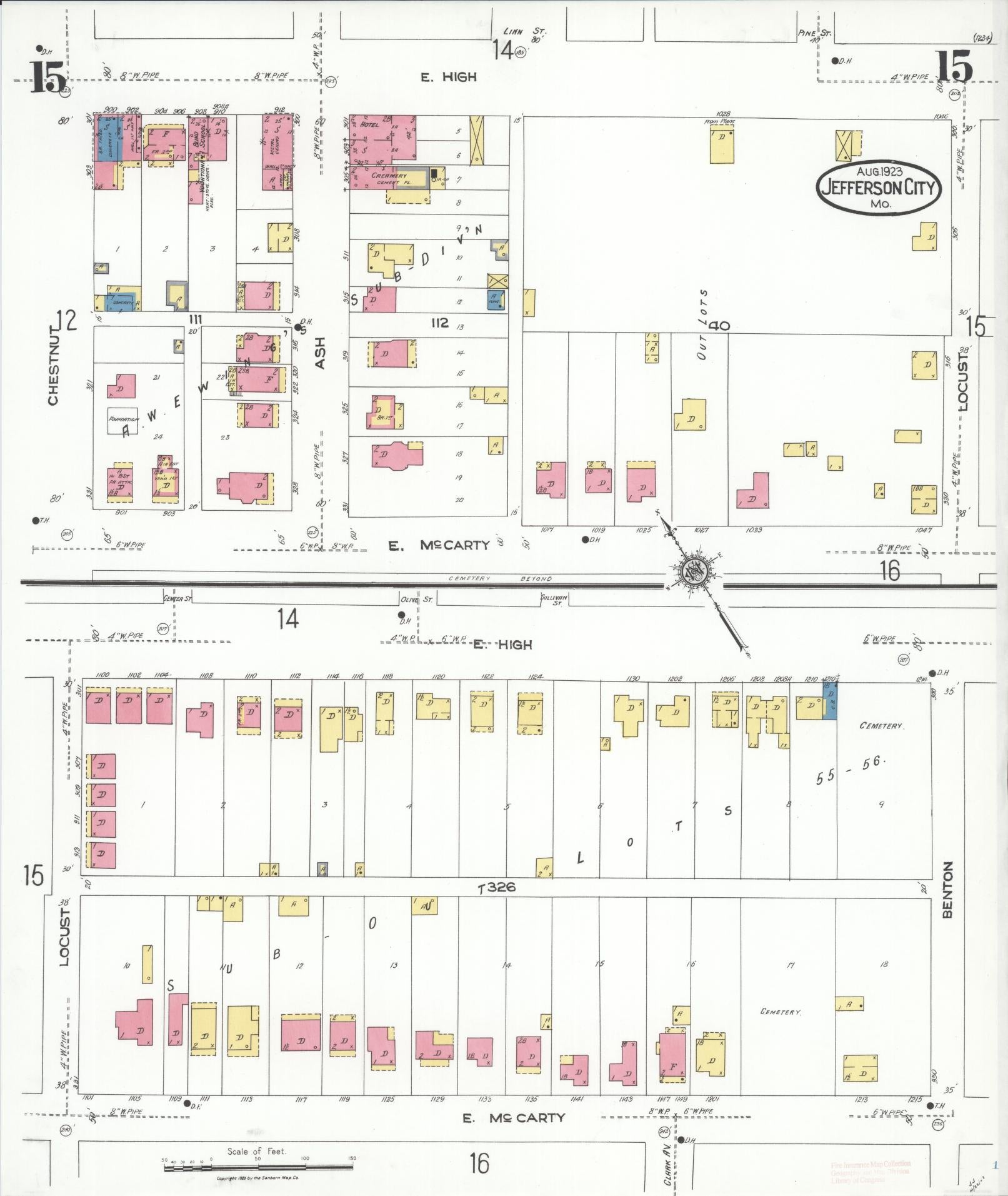 Sanborn Fire Insurance Map from Jefferson City, Cole County, Missouri (1923), Sheet #0015 - Complete Map Set gallery image, historic Sanborn map, vintage wall art, Missouri Missouri