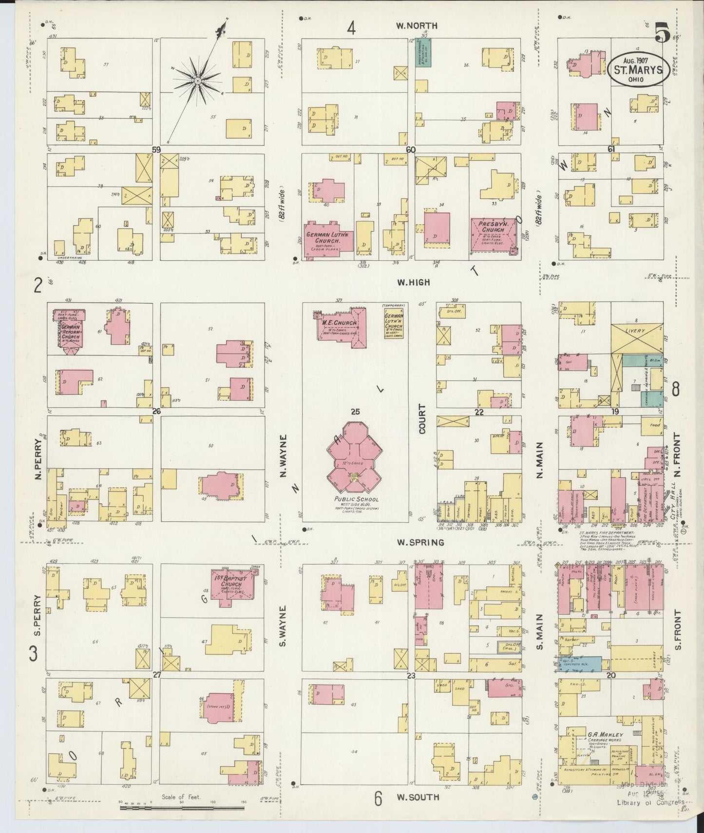 Sanborn Fire Insurance Map from Saint Marys, Auglaize County, Ohio (1907), Sheet #0005 - Complete Map Set gallery image, historic Sanborn map, vintage wall art, Ohio Ohio