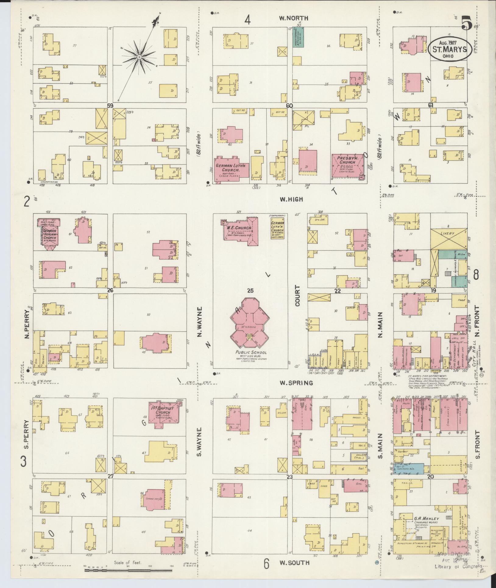 Sanborn Fire Insurance Map from Saint Marys, Auglaize County, Ohio (1907), Sheet #0005 - Complete Map Set gallery image, historic Sanborn map, vintage wall art, Ohio Ohio