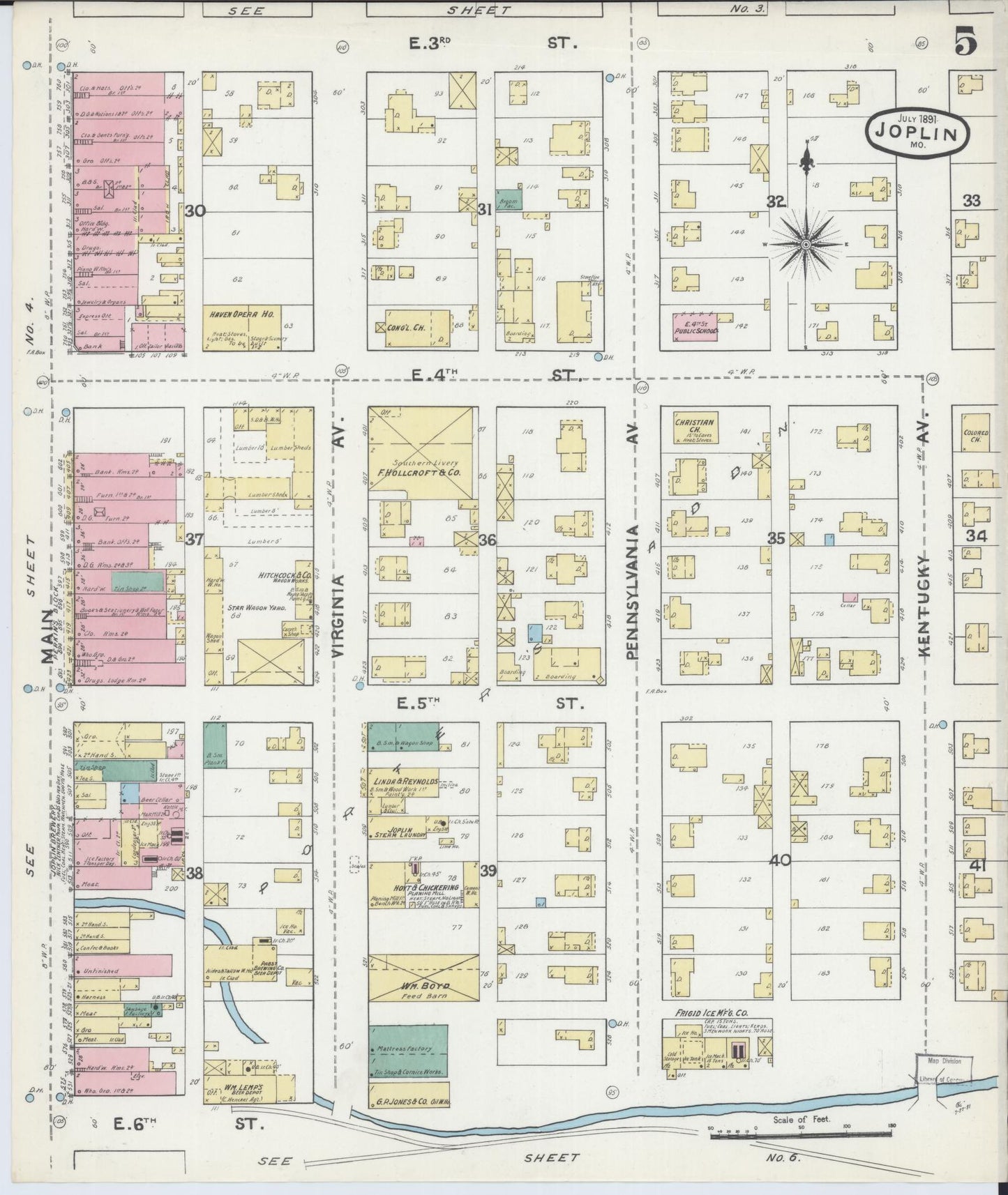 Sanborn Fire Insurance Map from Joplin, Jasper County, Missouri (1891), Sheet #0005 - Complete Map Set gallery image, historic Sanborn map, vintage wall art, Missouri Missouri