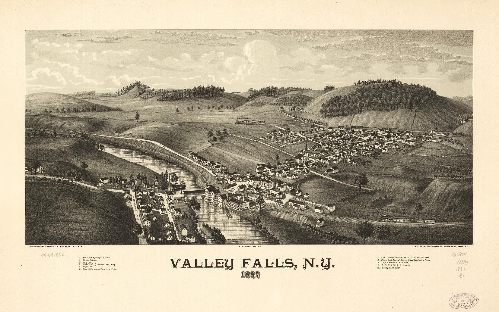 Valley Falls, N.Y. 1887. (1887) – Historic Bird’s-Eye View Panorama Print
