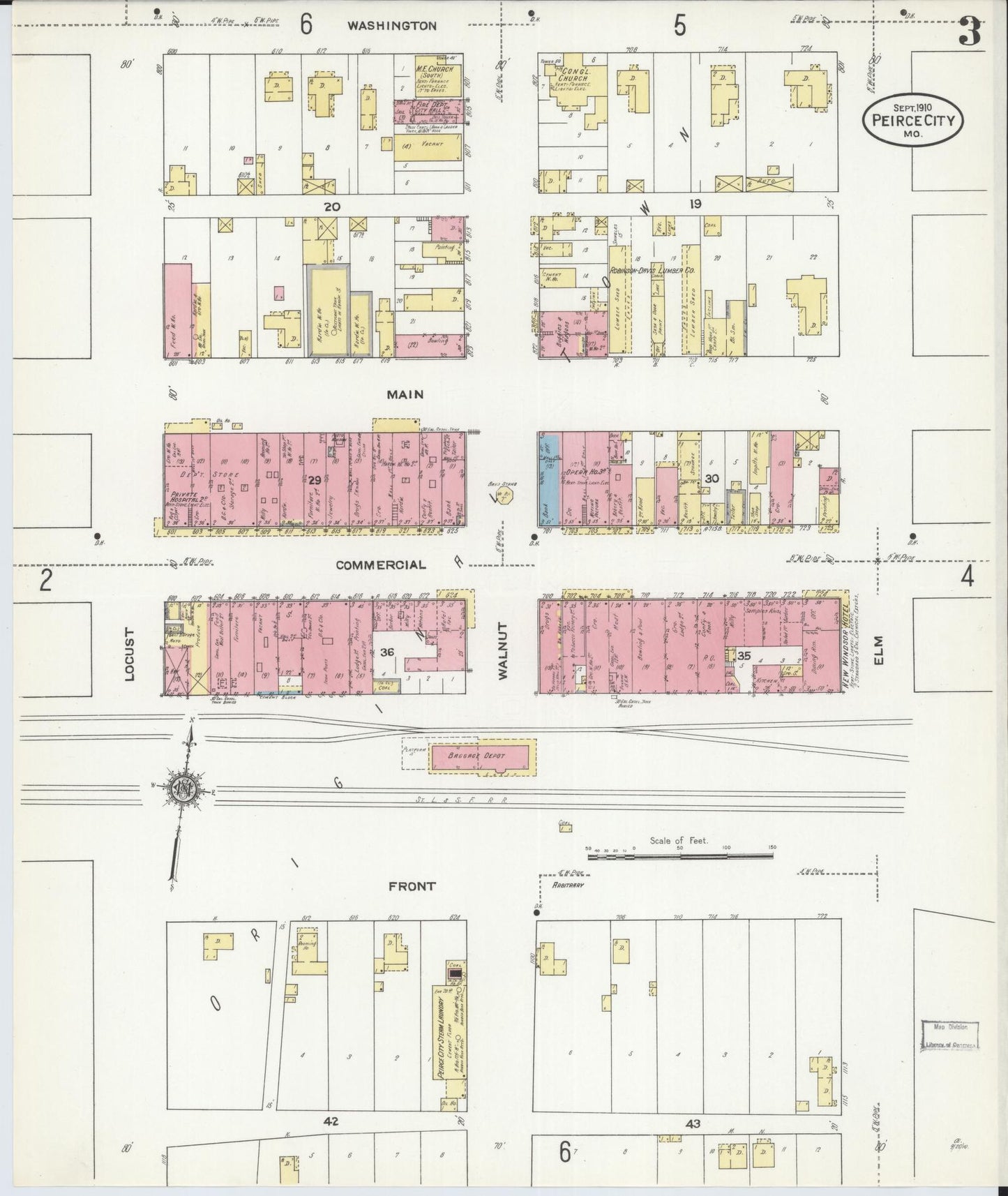 Sanborn Fire Insurance Map from Pierce City, Lawrence County, Missouri (1910), Sheet #0003 - Complete Map Set gallery image, historic Sanborn map, vintage wall art, Missouri Missouri