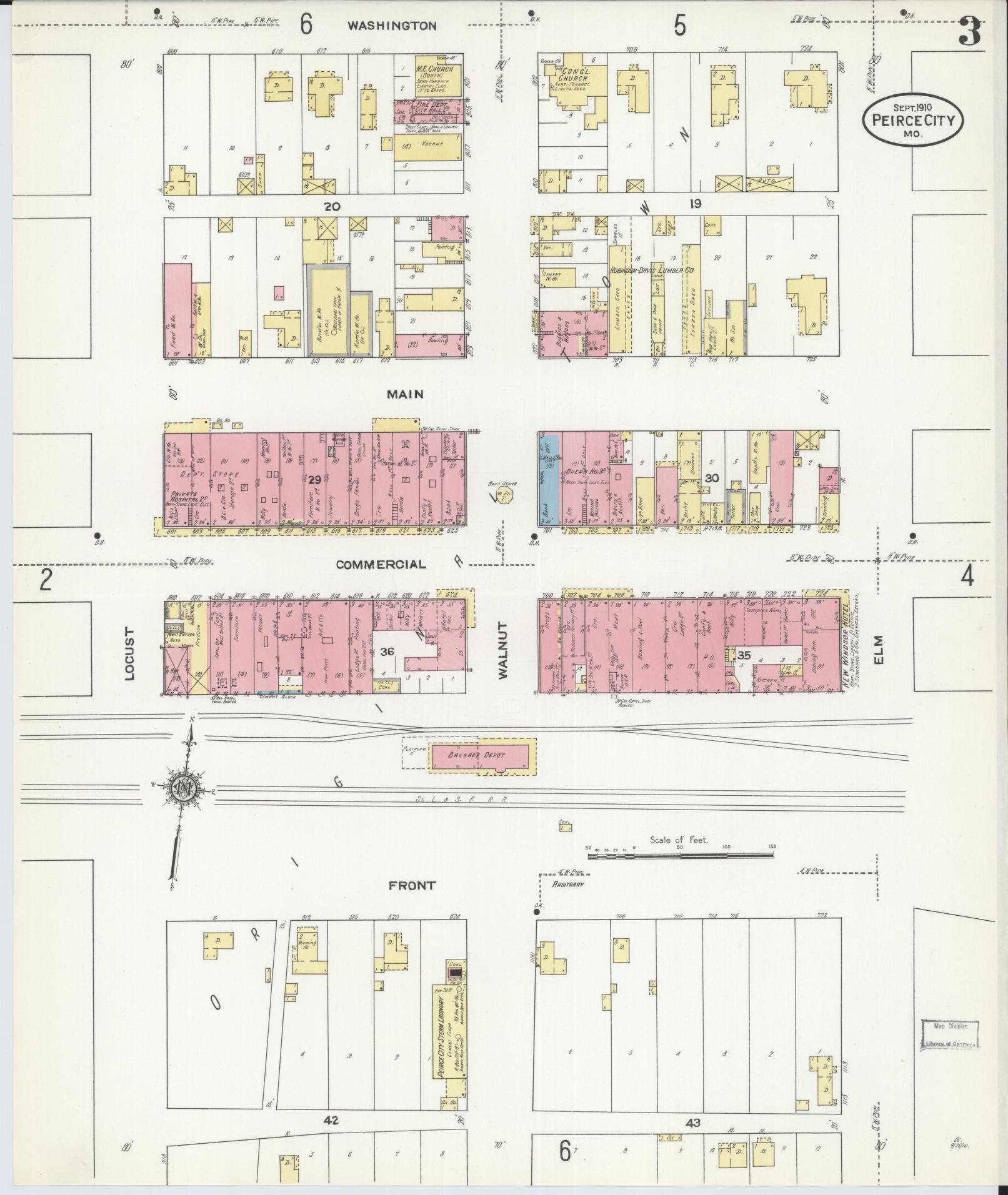 Sanborn Fire Insurance Map from Pierce City, Lawrence County, Missouri (1910), Sheet #0003 - Complete Map Set gallery image, historic Sanborn map, vintage wall art, Missouri Missouri