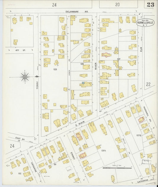 Sanborn Fire Insurance Map from Hornell, Steuben County, New York (1904), Sheet #0023 - Historic Sanborn Fire Insurance Map Print, vintage old map wall art, antique decor, genealogy gift, New York New York map