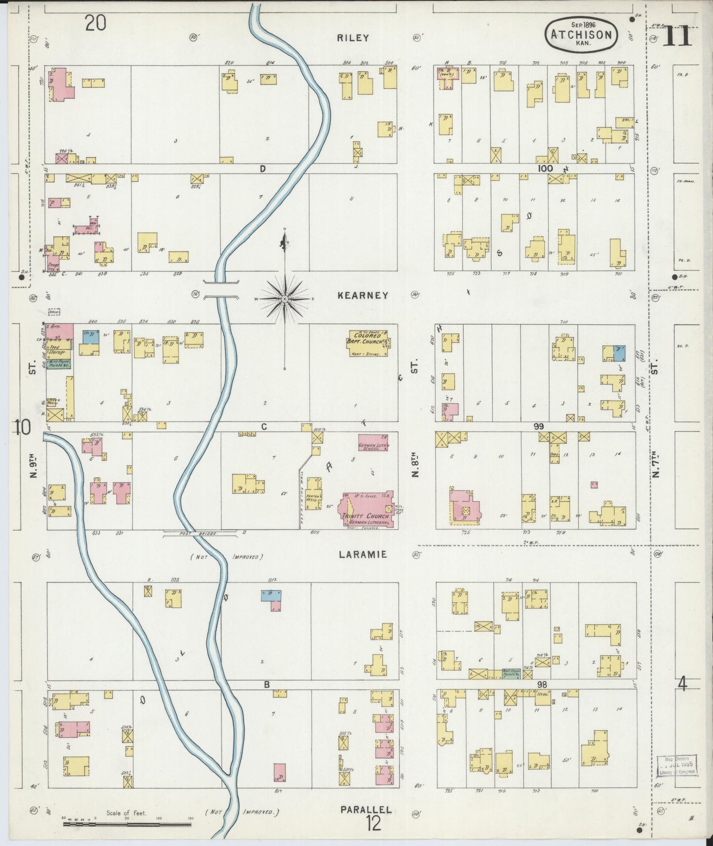 Sanborn Fire Insurance Map from Atchison, Atchison County, Kansas (1896), Sheet #0011 - Complete Map Set gallery image, historic Sanborn map, vintage wall art, Kansas Kansas