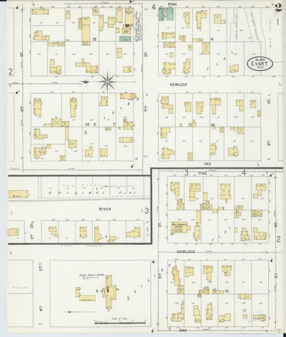 Sanborn Fire Insurance Map from Evart, Osceola County, Michigan (1899), Sheet #0002 - Historic Sanborn Fire Insurance Map Print, vintage old map wall art, antique decor, genealogy gift, Michigan Michigan map