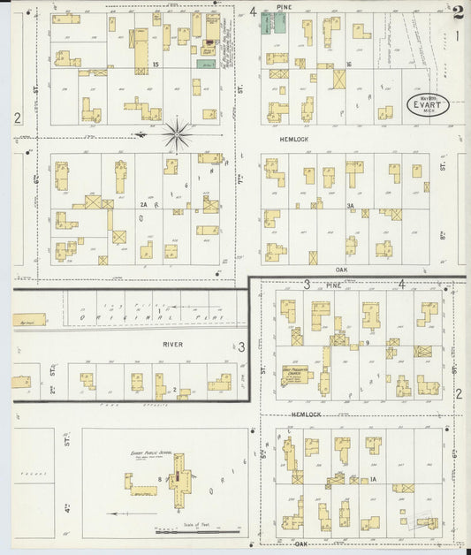 Sanborn Fire Insurance Map from Evart, Osceola County, Michigan (1899), Sheet #0002 - Historic Sanborn Fire Insurance Map Print, vintage old map wall art, antique decor, genealogy gift, Michigan Michigan map