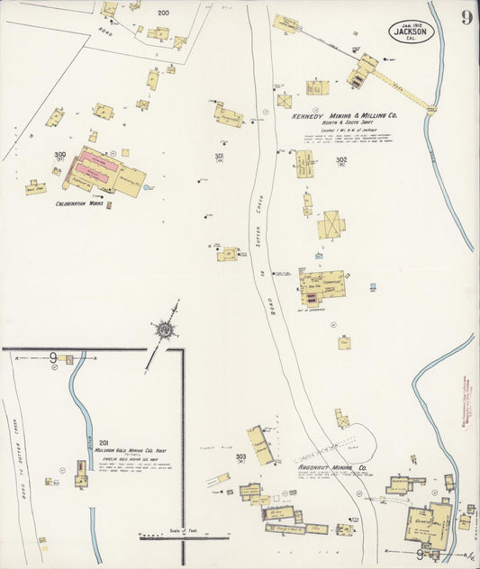 Sanborn Fire Insurance Map from Jackson, Amador County, California (1912), Sheet #0009 - Historic Sanborn Fire Insurance Map Print, vintage old map wall art, antique decor, genealogy gift, California California map