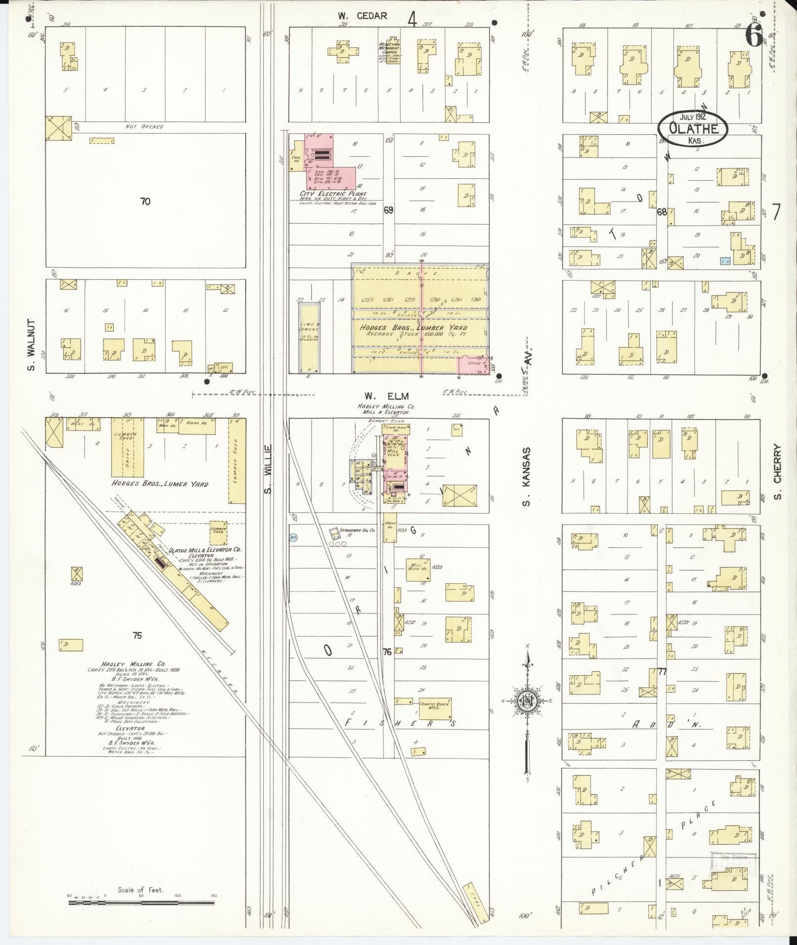Sanborn Fire Insurance Map from Olathe, Johnson County, Kansas (1912), Sheet #0006 - Historic Sanborn Fire Insurance Map Print, vintage old map wall art, antique decor, genealogy gift, Kansas Kansas map