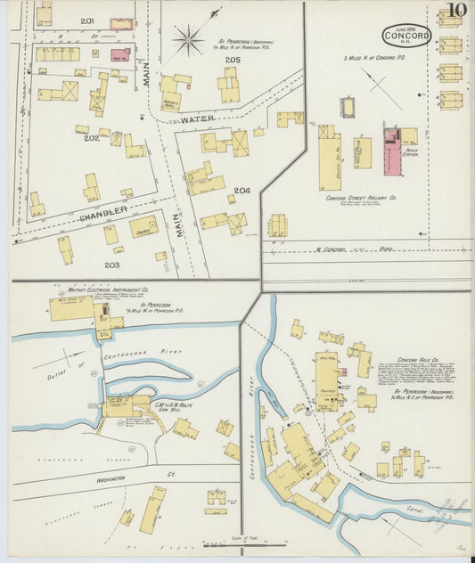 Sanborn Fire Insurance Map from Concord, Merrimack County, New Hampshire (1893), Sheet #0010 - Historic Sanborn Fire Insurance Map Print, vintage old map wall art, antique decor, genealogy gift, New Hampshire New Hampshire map