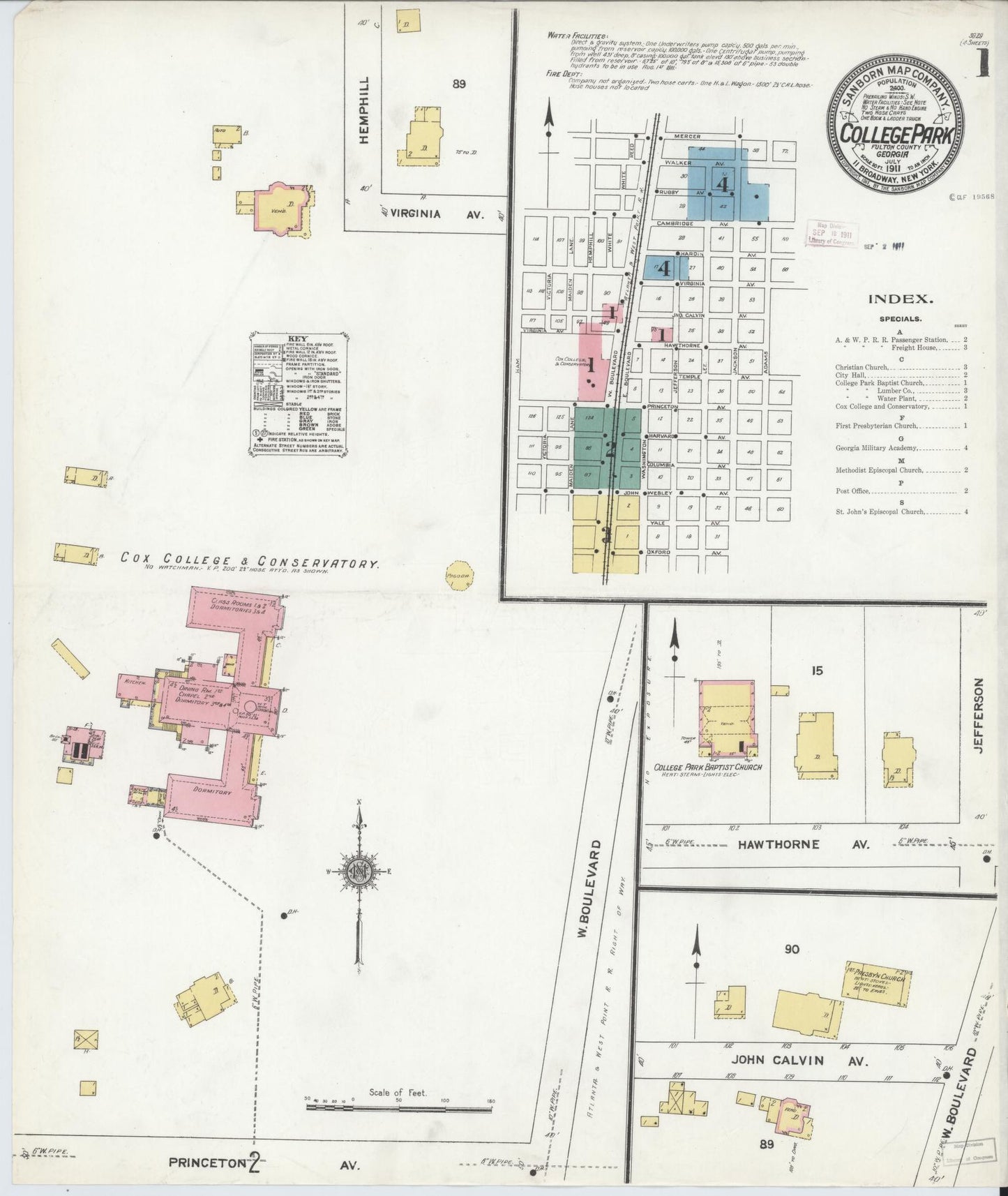 Sanborn Fire Insurance Map from College Park, Fulton County, Georgia (1911), Sheet #0001 - Complete Map Set gallery image, historic Sanborn map, vintage wall art, Georgia Georgia