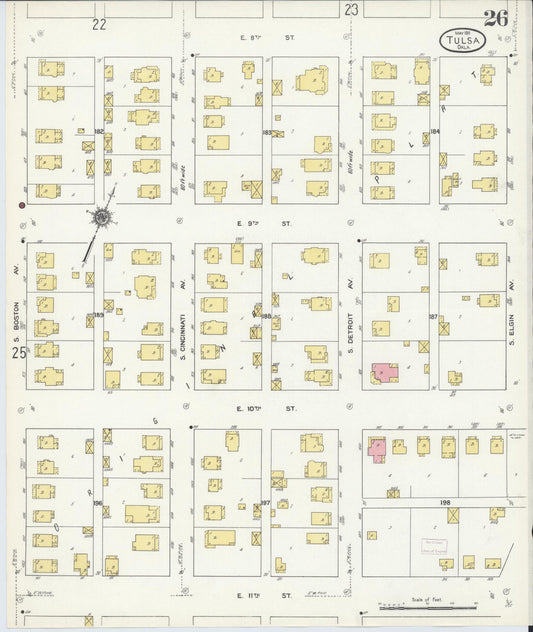 Sanborn Fire Insurance Map from Tulsa, Tulsa County, Oklahoma (1911), Sheet #0026 - Historic Sanborn Fire Insurance Map Print, vintage old map wall art, antique decor, genealogy gift, Oklahoma Oklahoma map