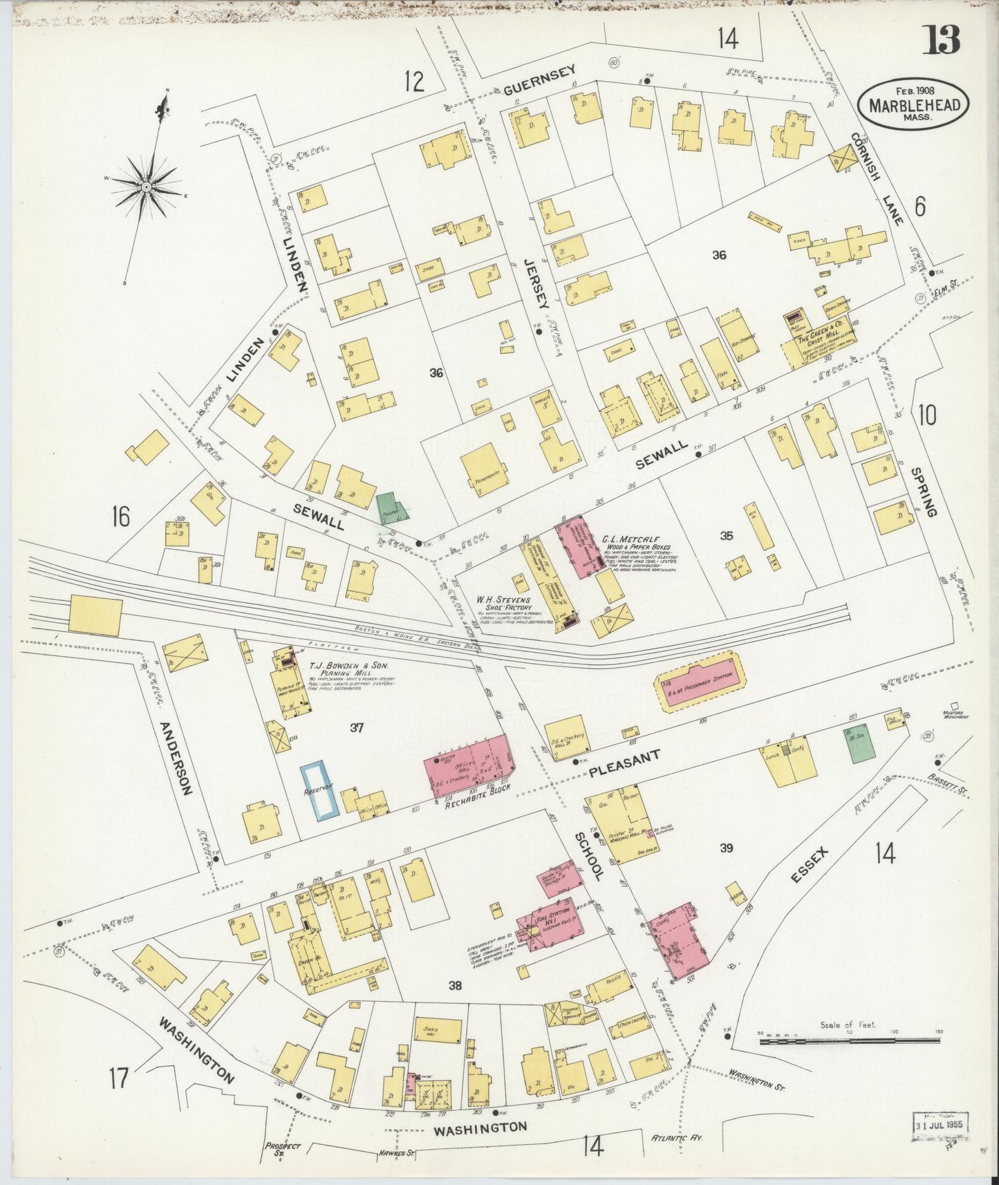 Sanborn Fire Insurance Map from Marblehead, Essex County, Massachusetts (1908), Sheet #0013 - Complete Map Set gallery image, historic Sanborn map, vintage wall art, Massachusetts Massachusetts