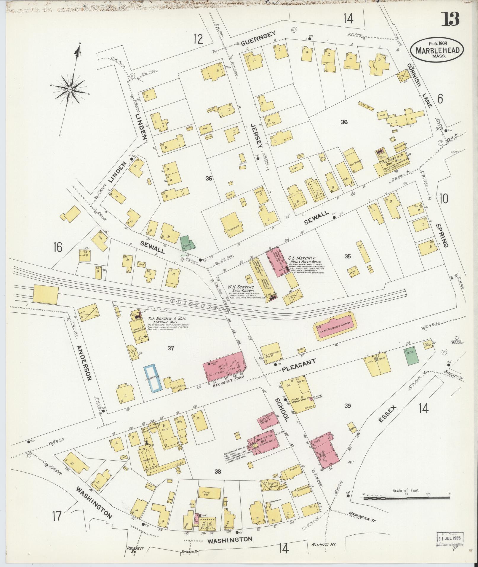 Sanborn Fire Insurance Map from Marblehead, Essex County, Massachusetts (1908), Sheet #0013 - Complete Map Set gallery image, historic Sanborn map, vintage wall art, Massachusetts Massachusetts