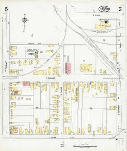 Sanborn Fire Insurance Map from Kinston, Lenoir County, North Carolina (1925), Sheet #0005 - Historic Sanborn Fire Insurance Map Print, vintage old map wall art, antique decor, genealogy gift, North Carolina North Carolina map