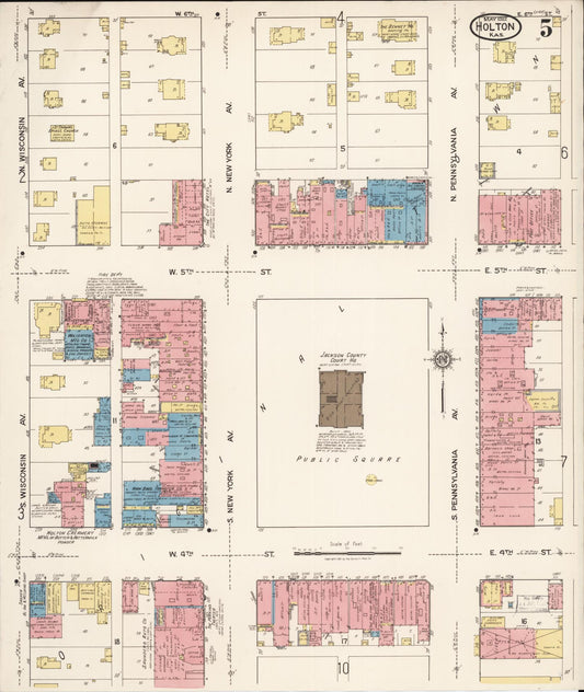 Sanborn Fire Insurance Map from Holton, Jackson County, Kansas (1922), Sheet #0005 - Historic Sanborn Fire Insurance Map Print, vintage old map wall art, antique decor, genealogy gift, Kansas Kansas map