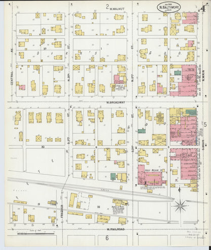 Sanborn Fire Insurance Map from North Baltimore, Wood County, Ohio (1900), Sheet #0004 - Complete Map Set gallery image, historic Sanborn map, vintage wall art, Ohio Ohio