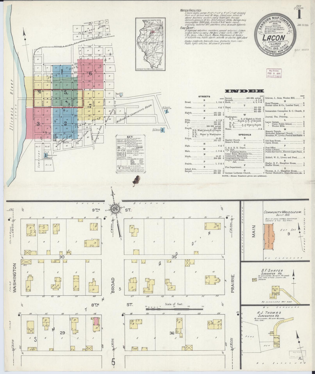 Sanborn Fire Insurance Map from Lacon, Marshall County, Illinois (1913), Sheet #0001 - Historic Sanborn Fire Insurance Map Print, vintage old map wall art, antique decor, genealogy gift, Illinois Illinois map