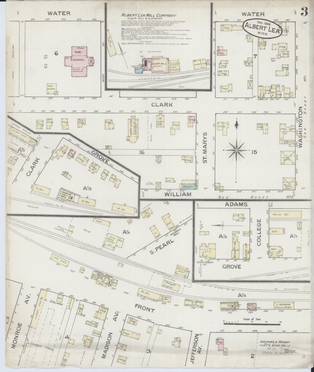 Sanborn Fire Insurance Map from Albert Lea, Freeborn County, Minnesota (1886), Sheet #0003 - Complete Map Set gallery image, historic Sanborn map, vintage wall art, Minnesota Minnesota
