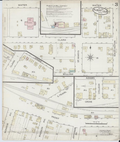 Sanborn Fire Insurance Map from Albert Lea, Freeborn County, Minnesota (1886), Sheet #0003 - Complete Map Set gallery image, historic Sanborn map, vintage wall art, Minnesota Minnesota