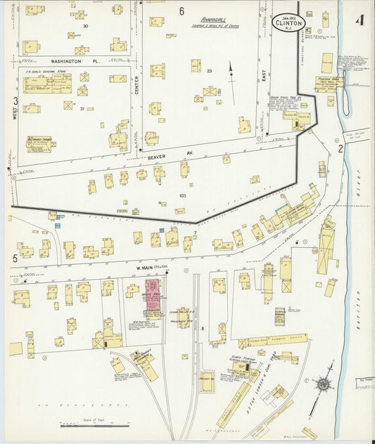 Sanborn Fire Insurance Map from Clinton, Hunterdon County, New Jersey (1912), Sheet #0004 - Historic Sanborn Fire Insurance Map Print, vintage old map wall art, antique decor, genealogy gift, New Jersey New Jersey map