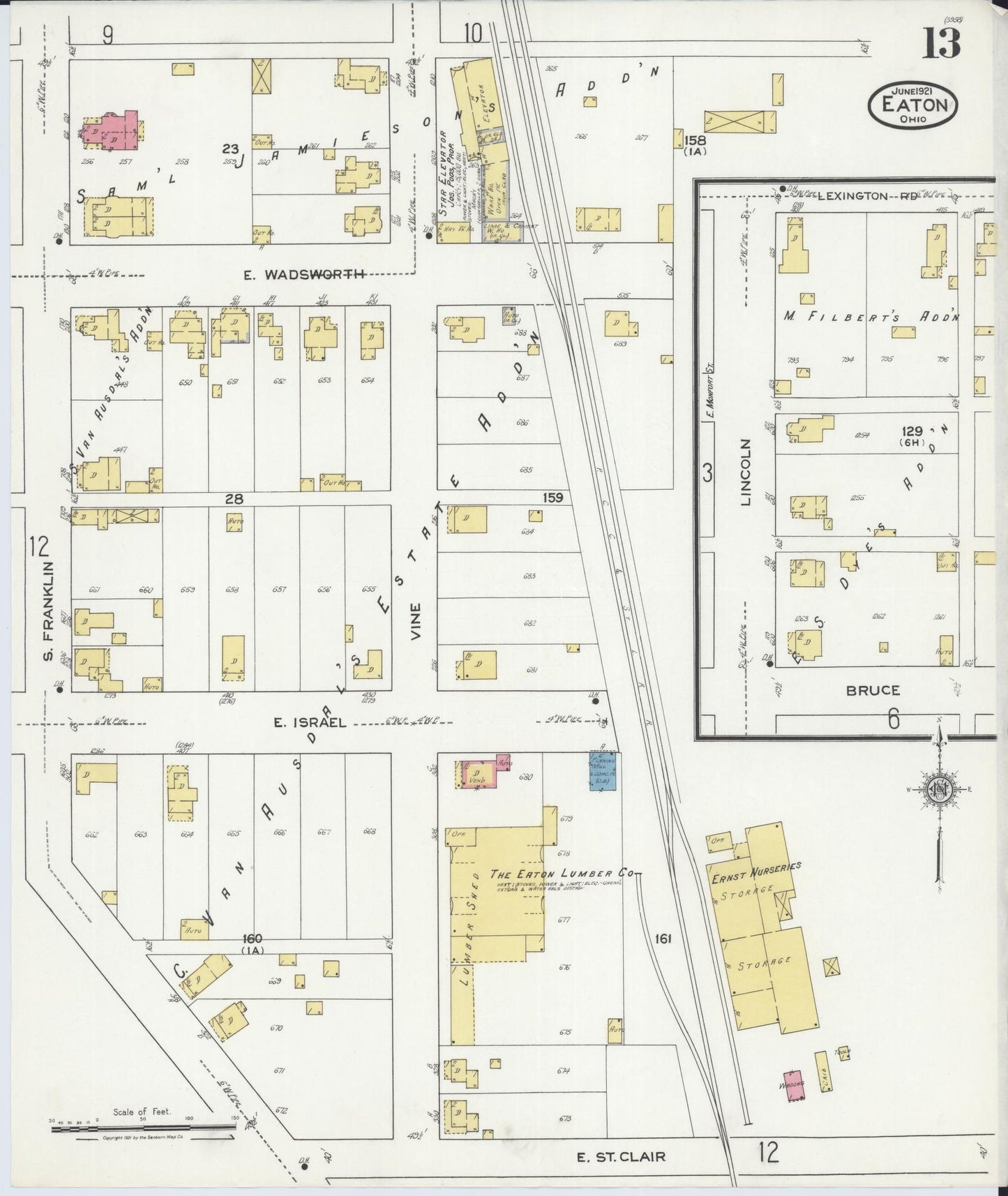 Sanborn Fire Insurance Map from Eaton, Preble County, Ohio (1921), Sheet #0013 - Historic Sanborn Fire Insurance Map Print, vintage old map wall art, antique decor, genealogy gift, Ohio Ohio map
