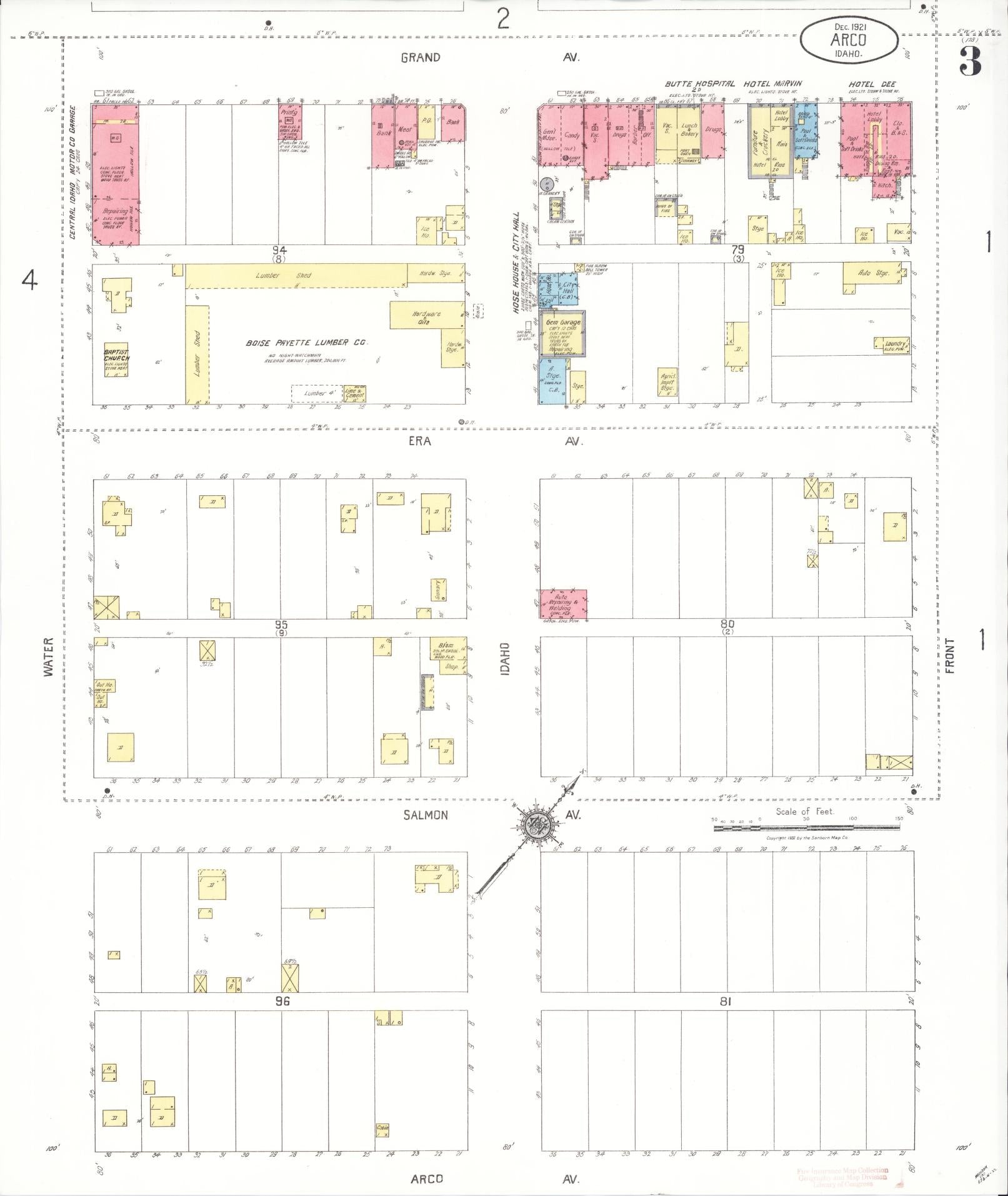 Sanborn Fire Insurance Map from Arco, Butte County, Idaho (1921), Sheet #0003 - Complete Map Set gallery image, historic Sanborn map, vintage wall art, Idaho Idaho