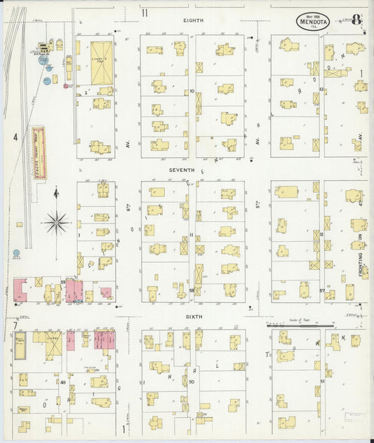 Sanborn Fire Insurance Map from Mendota, La Salle County, Illinois (1909), Sheet #0008 - Historic Sanborn Fire Insurance Map Print, vintage old map wall art, antique decor, genealogy gift, Illinois Illinois map