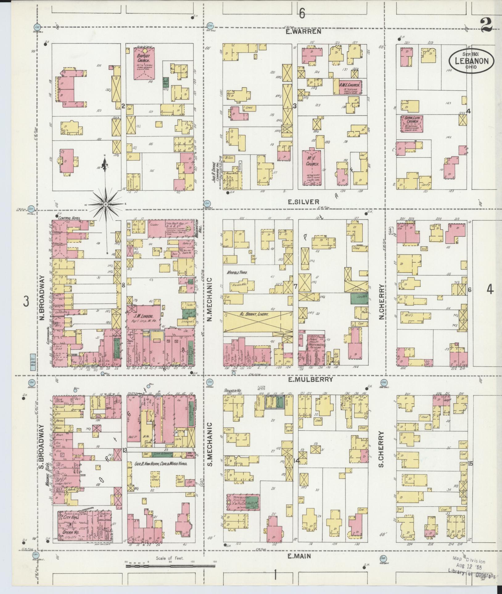 Sanborn Fire Insurance Map from Lebanon, Warren County, Ohio (1901), Sheet #0002 - Historic Sanborn Fire Insurance Map Print, vintage old map wall art, antique decor, genealogy gift, Ohio Ohio map
