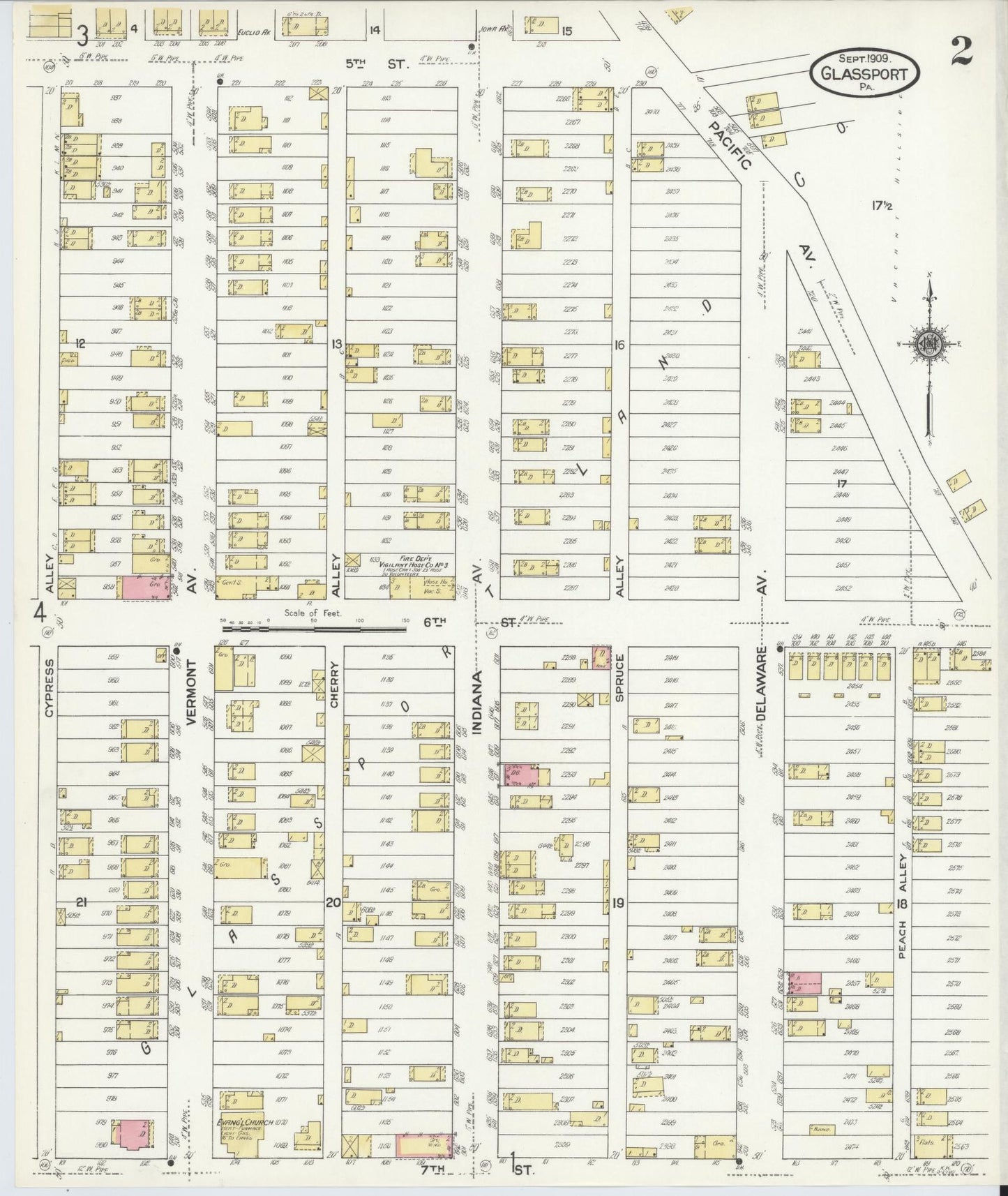 Sanborn Fire Insurance Map from Glassport, Allegheny County, Pennsylvania (1909), Sheet #0002 - Historic Sanborn Fire Insurance Map Print, vintage old map wall art, antique decor, genealogy gift, Pennsylvania Pennsylvania map