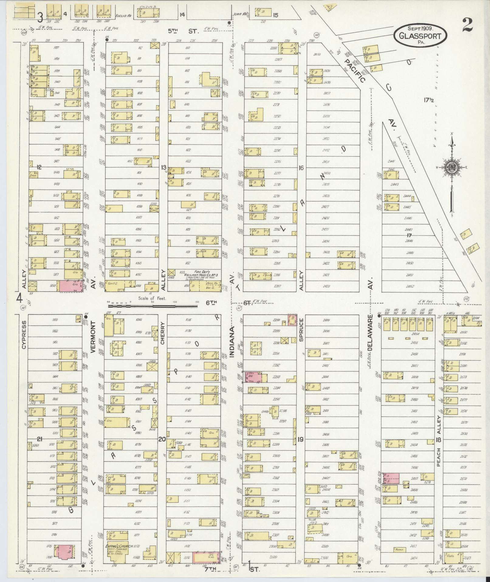 Sanborn Fire Insurance Map from Glassport, Allegheny County, Pennsylvania (1909), Sheet #0002 - Historic Sanborn Fire Insurance Map Print, vintage old map wall art, antique decor, genealogy gift, Pennsylvania Pennsylvania map