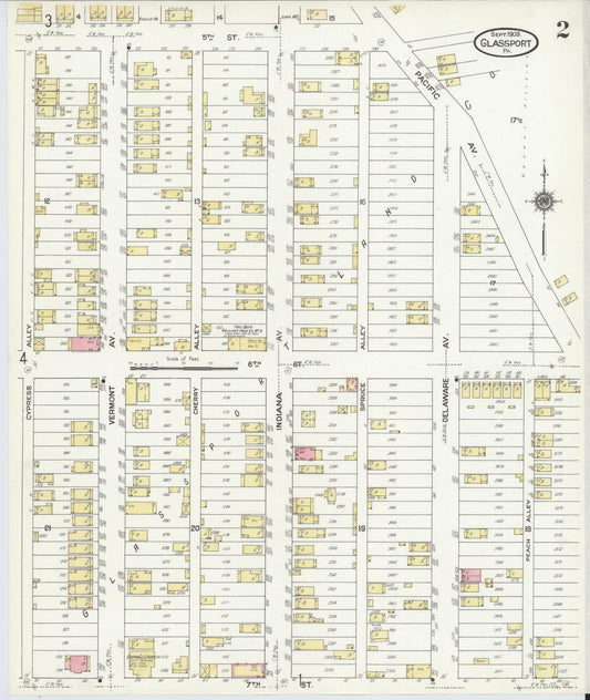 Sanborn Fire Insurance Map from Glassport, Allegheny County, Pennsylvania (1909), Sheet #0002 - Historic Sanborn Fire Insurance Map Print, vintage old map wall art, antique decor, genealogy gift, Pennsylvania Pennsylvania map