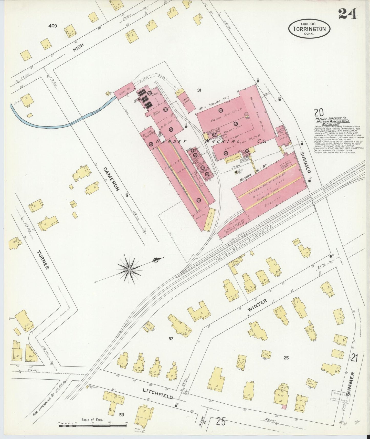 Sanborn Fire Insurance Map from Torrington, Litchfield County, Connecticut (1909), Sheet #0024 - Historic Sanborn Fire Insurance Map Print, vintage old map wall art, antique decor, genealogy gift, Connecticut Connecticut map