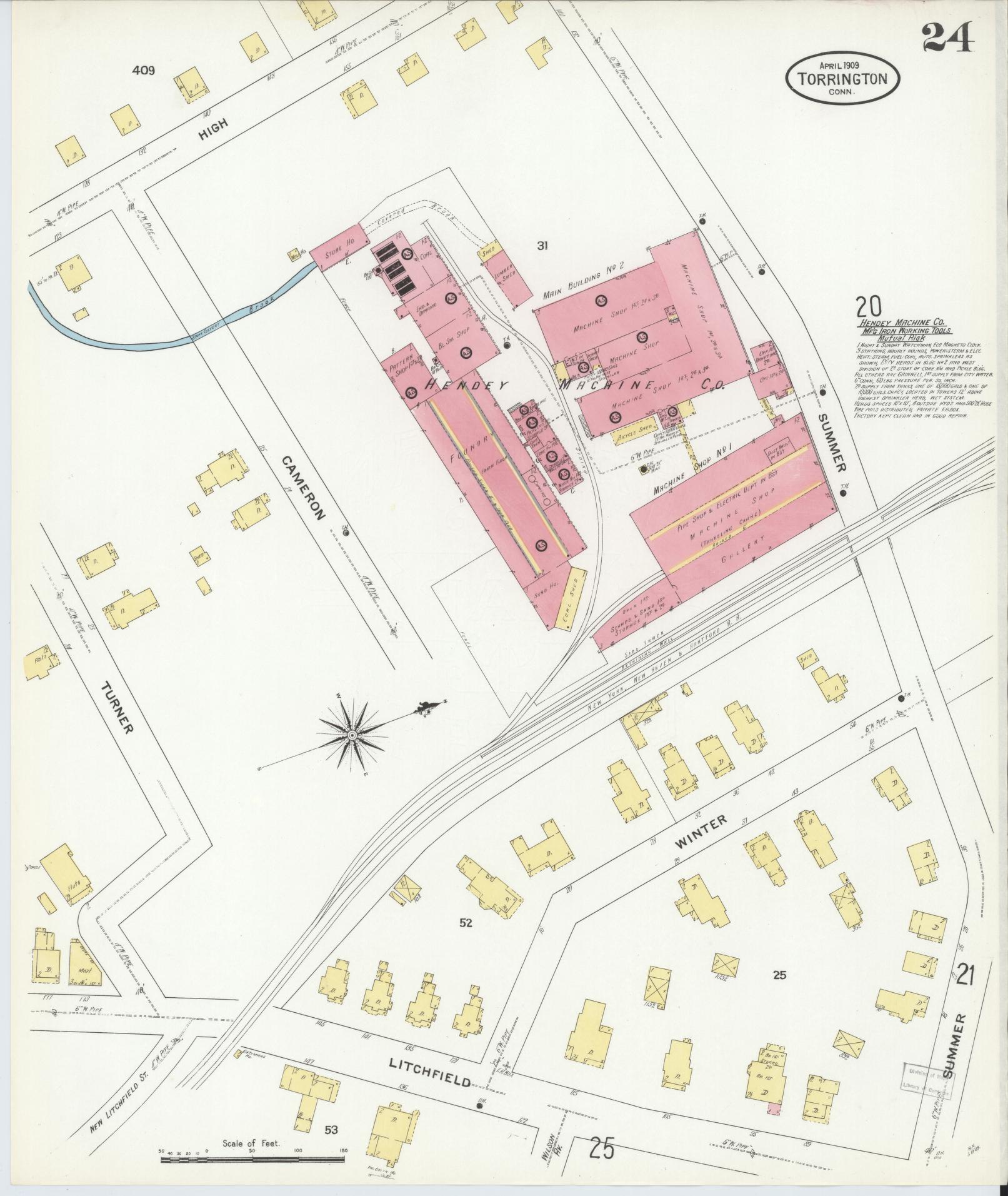 Sanborn Fire Insurance Map from Torrington, Litchfield County, Connecticut (1909), Sheet #0024 - Historic Sanborn Fire Insurance Map Print, vintage old map wall art, antique decor, genealogy gift, Connecticut Connecticut map