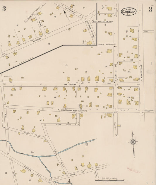 Sanborn Fire Insurance Map from Cornelia, Habersbam County, Georgia (1922), Sheet #0003 - Historic Sanborn Fire Insurance Map Print, vintage old map wall art, antique decor, genealogy gift, Georgia Georgia map
