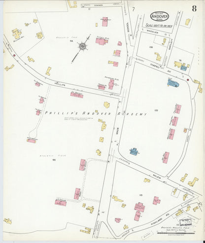 Sanborn Fire Insurance Map from Andover, Essex County, Massachusetts (1917), Sheet #0008 - Historic Sanborn Fire Insurance Map Print, vintage old map wall art, antique decor, genealogy gift, Massachusetts Massachusetts map