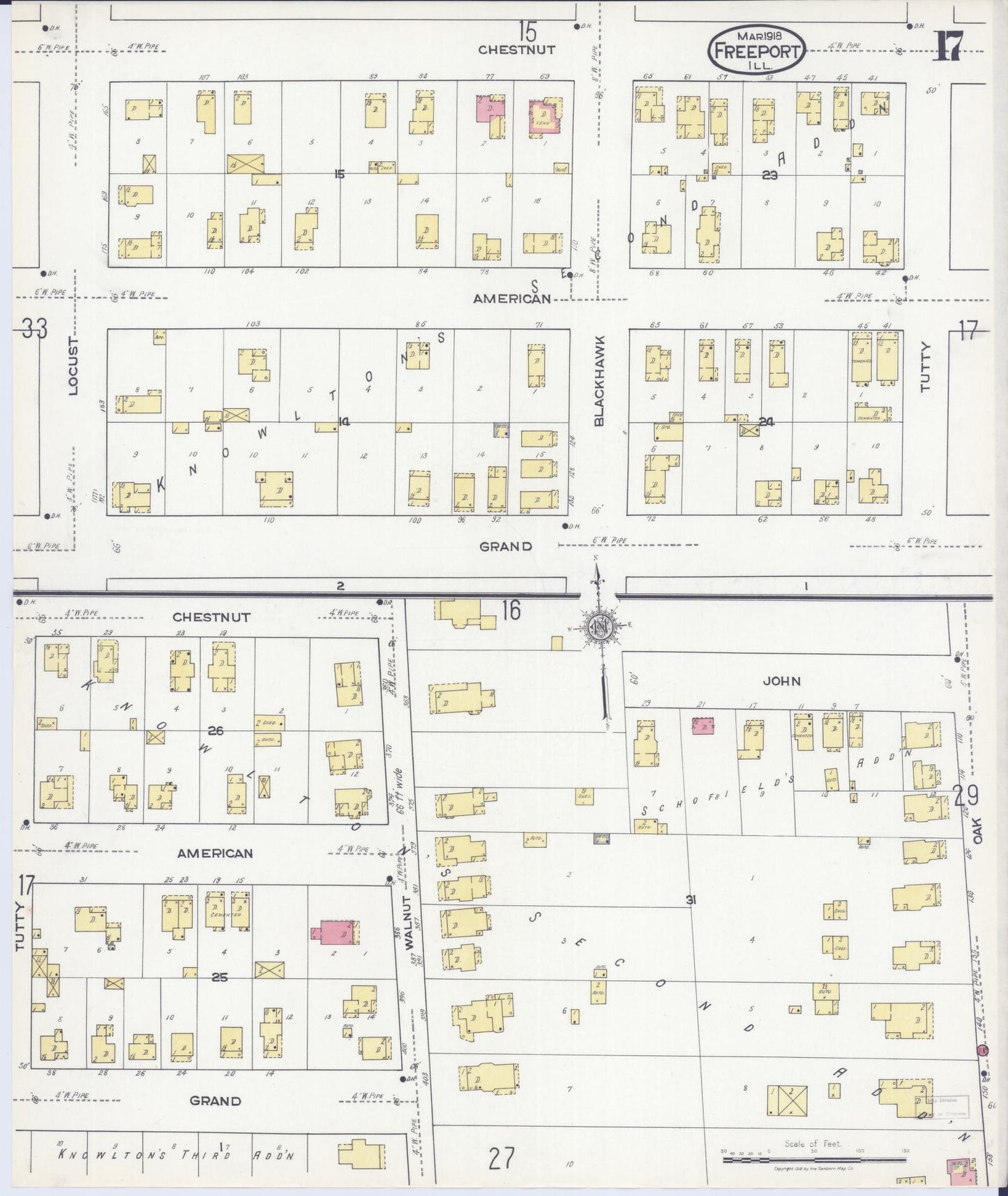Sanborn Fire Insurance Map from Freeport, Stephenson County, Illinois (1918), Sheet #0017 - Complete Map Set gallery image, historic Sanborn map, vintage wall art, Illinois Illinois