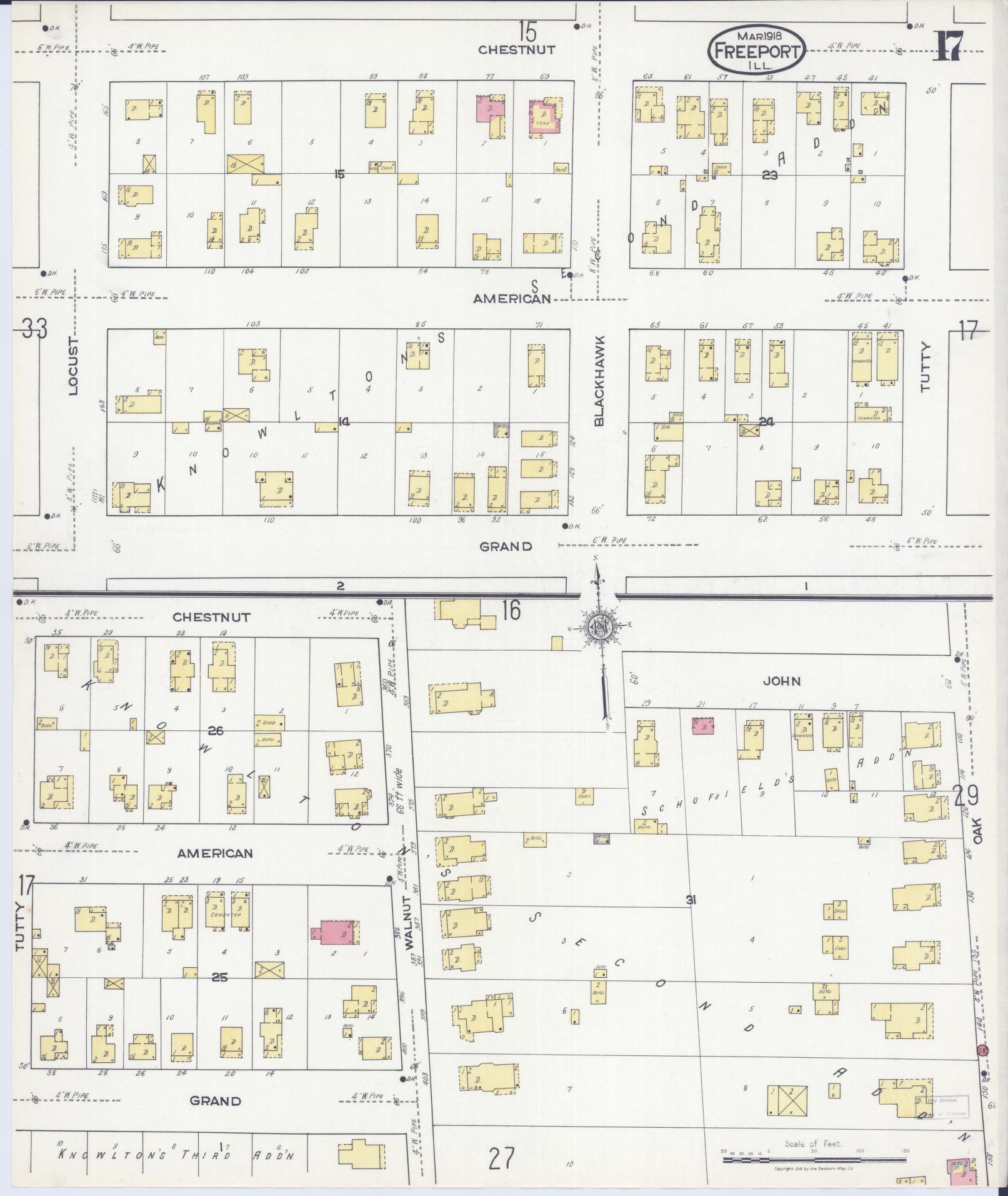 Sanborn Fire Insurance Map from Freeport, Stephenson County, Illinois (1918), Sheet #0017 - Complete Map Set gallery image, historic Sanborn map, vintage wall art, Illinois Illinois