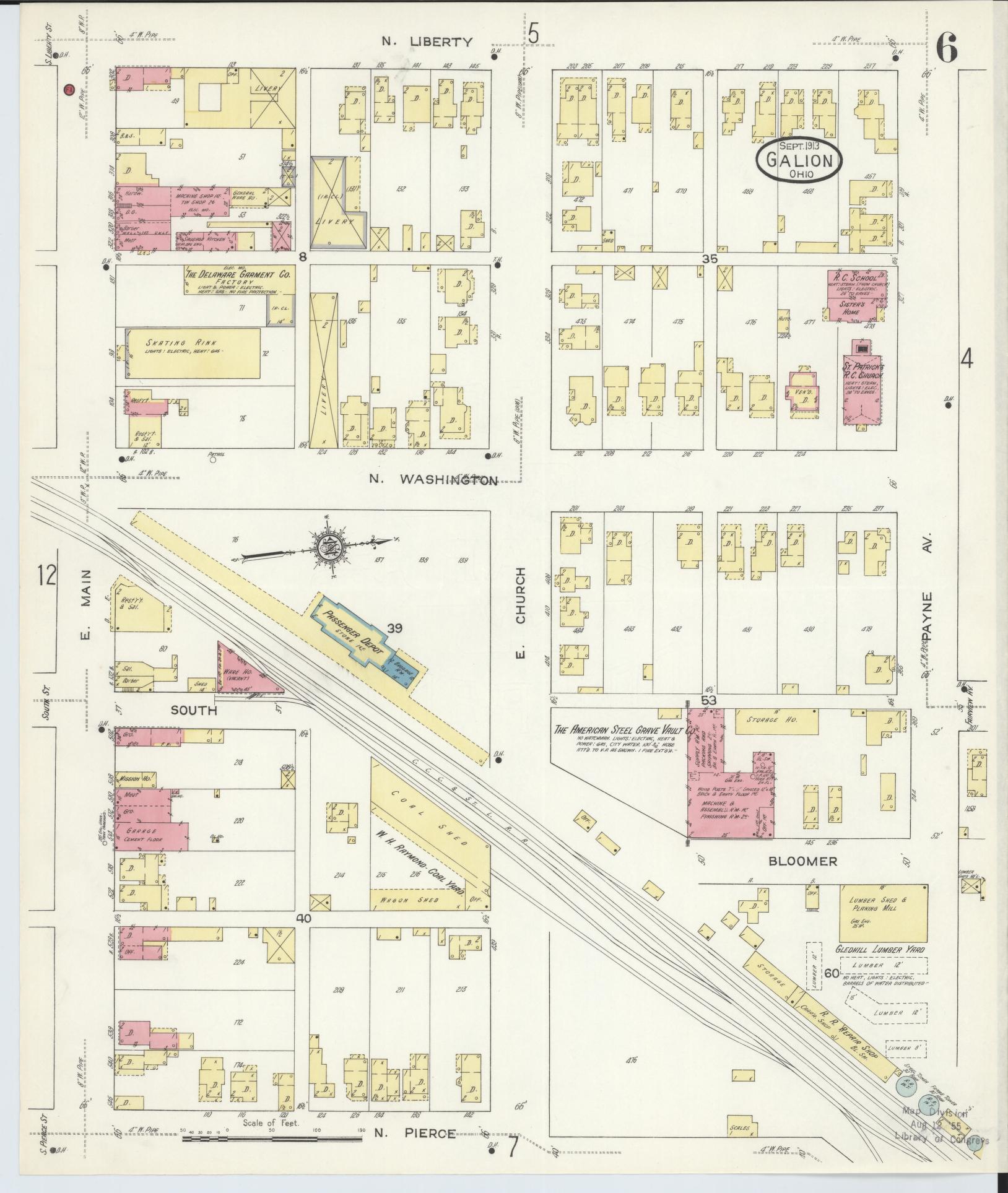 Sanborn Fire Insurance Map from Galion, Crawford County, Ohio (1913), Sheet #0006 - Historic Sanborn Fire Insurance Map Print, vintage old map wall art, antique decor, genealogy gift, Ohio Ohio map