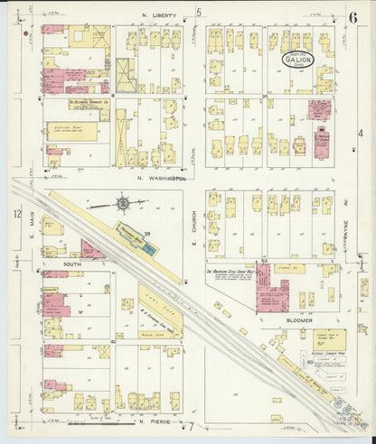 Sanborn Fire Insurance Map from Galion, Crawford County, Ohio (1913), Sheet #0006 - Historic Sanborn Fire Insurance Map Print, vintage old map wall art, antique decor, genealogy gift, Ohio Ohio map