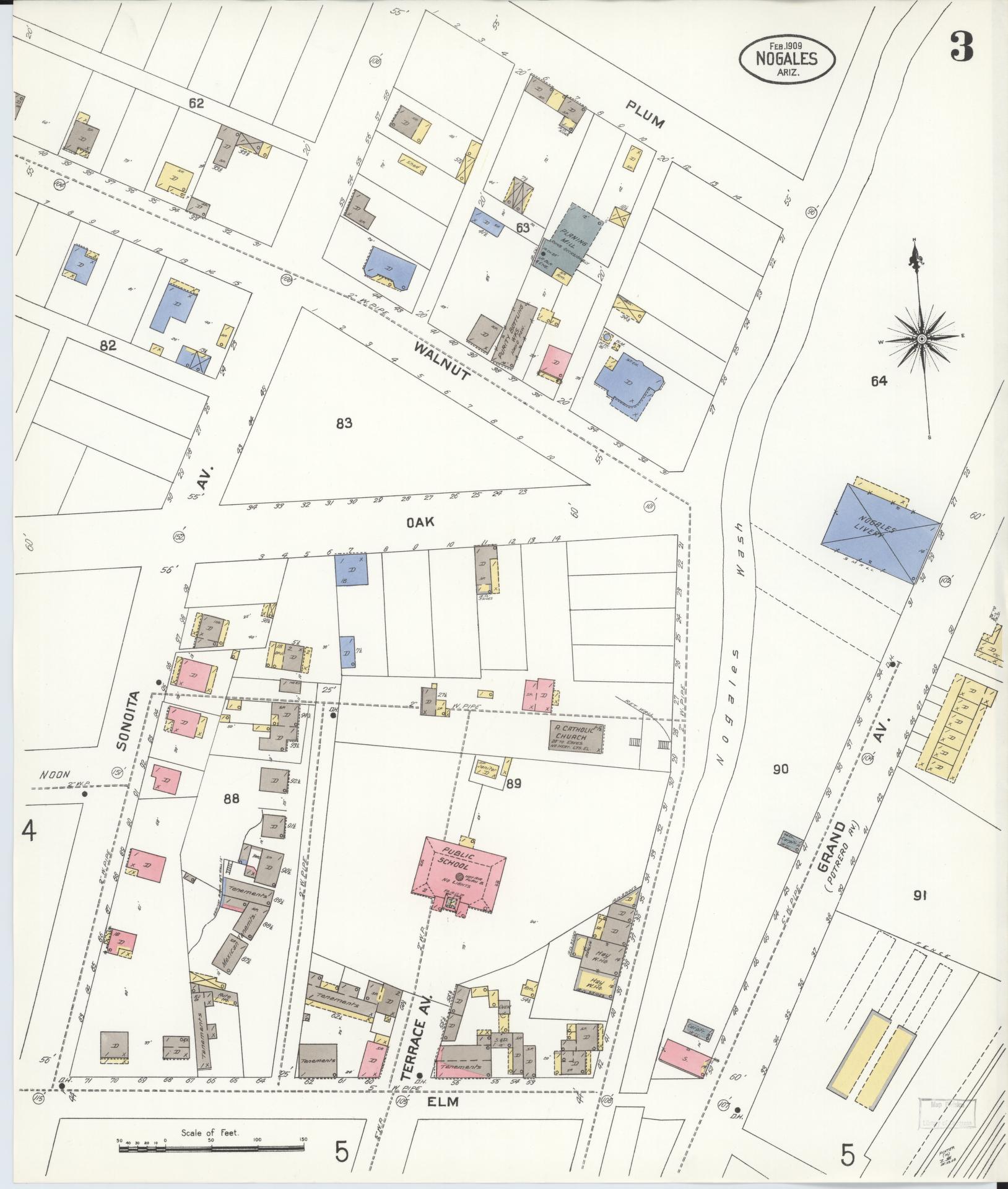Sanborn Fire Insurance Map from Nogales, Santa Cruz County, Arizona (1909), Sheet #0003 - Complete Map Set gallery image, historic Sanborn map, vintage wall art, Arizona Arizona