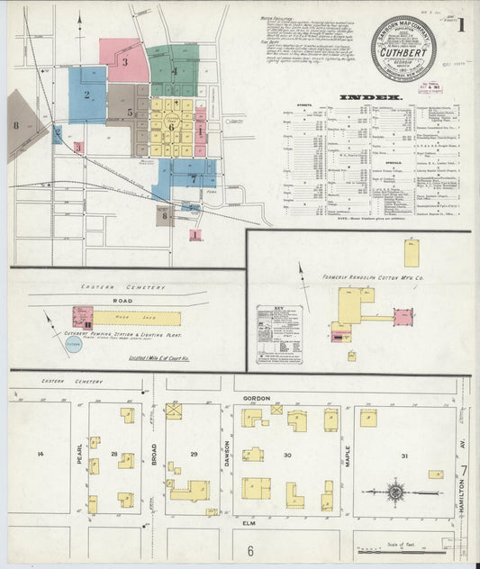 Sanborn Fire Insurance Map from Cuthbert, Randolph County, Georgia (1911), Sheet #0001 - Historic Sanborn Fire Insurance Map Print, vintage old map wall art, antique decor, genealogy gift, Georgia Georgia map