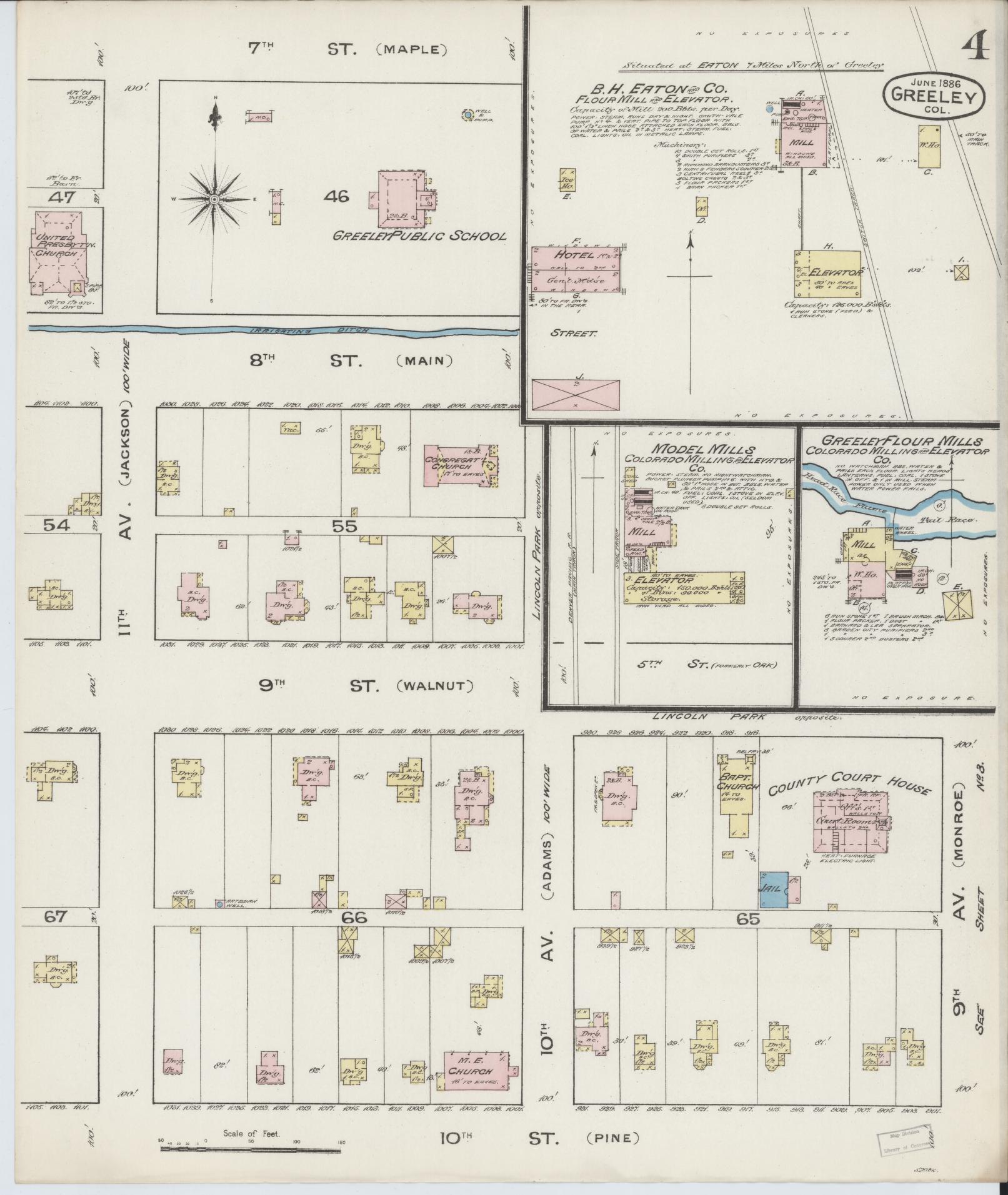 Sanborn Fire Insurance Map from Greeley, Weld County, Colorado (1886), Sheet #0004 - Complete Map Set gallery image, historic Sanborn map, vintage wall art, Colorado Colorado
