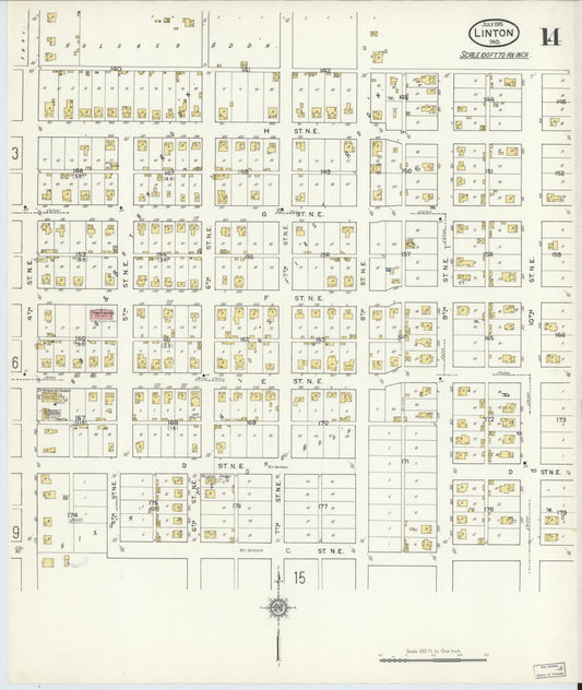Sanborn Fire Insurance Map from Linton, Greene County, Indiana (1915), Sheet #0014 - Historic Sanborn Fire Insurance Map Print, vintage old map wall art, antique decor, genealogy gift, Indiana Indiana map