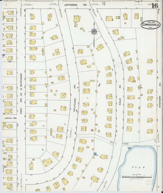 Sanborn Fire Insurance Map from Edwardsville, Madison County, Illinois (1921), Sheet #0016 - Historic Sanborn Fire Insurance Map Print, vintage old map wall art, antique decor, genealogy gift, Illinois Illinois map