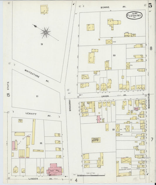 Sanborn Fire Insurance Map from Flushing, Queens County, New York (1897), Sheet #0005 - Historic Sanborn Fire Insurance Map Print, vintage old map wall art, antique decor, genealogy gift, New York New York map