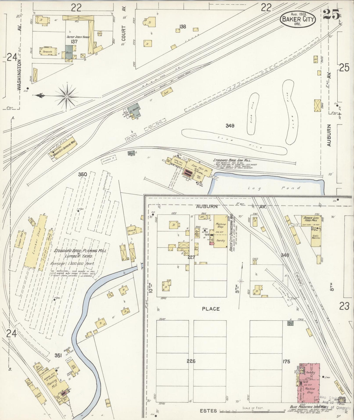 Sanborn Fire Insurance Map from Baker, Baker County, Oregon (1903), Sheet #0025 - Historic Sanborn Fire Insurance Map Print, vintage old map wall art, antique decor, genealogy gift, Oregon Oregon map